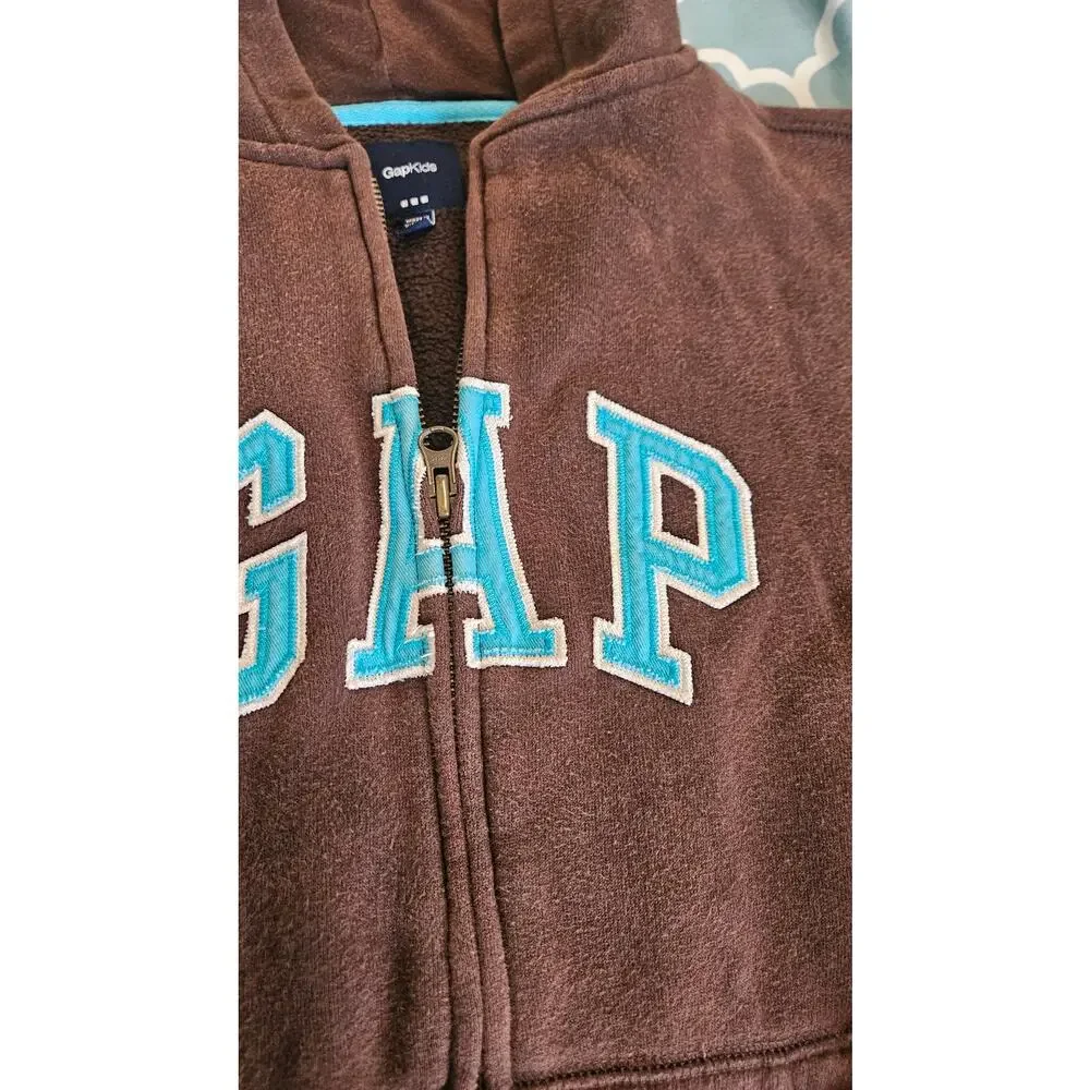 Gap Child Size Large Brown Long Sleeve Full Zip Closure Hooded Sweater